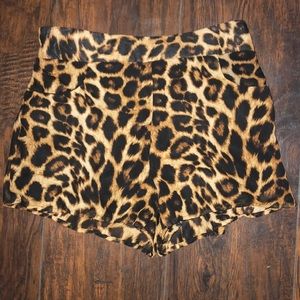 Leopard Print Chiffon High Waisted Shorts